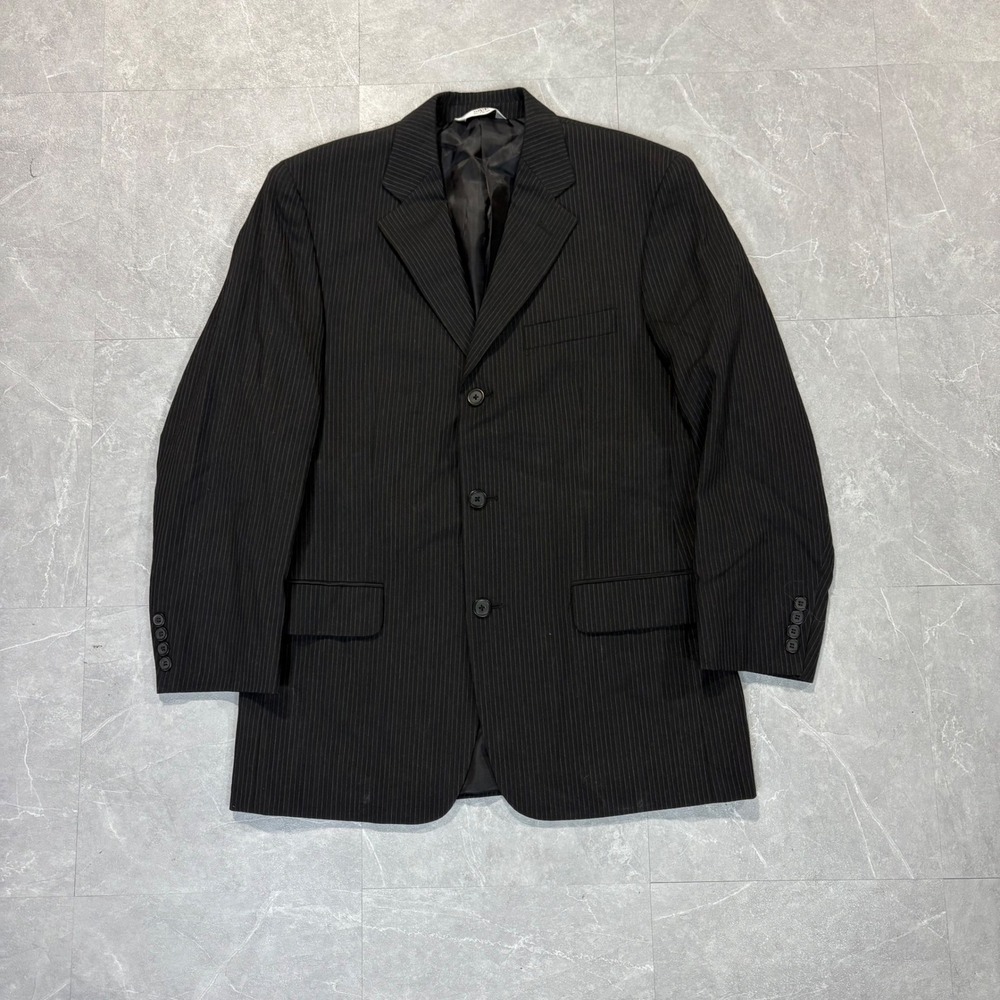 Versini Mens Black Pinstripe Three Button Blazer Jacket Business Formal 4409